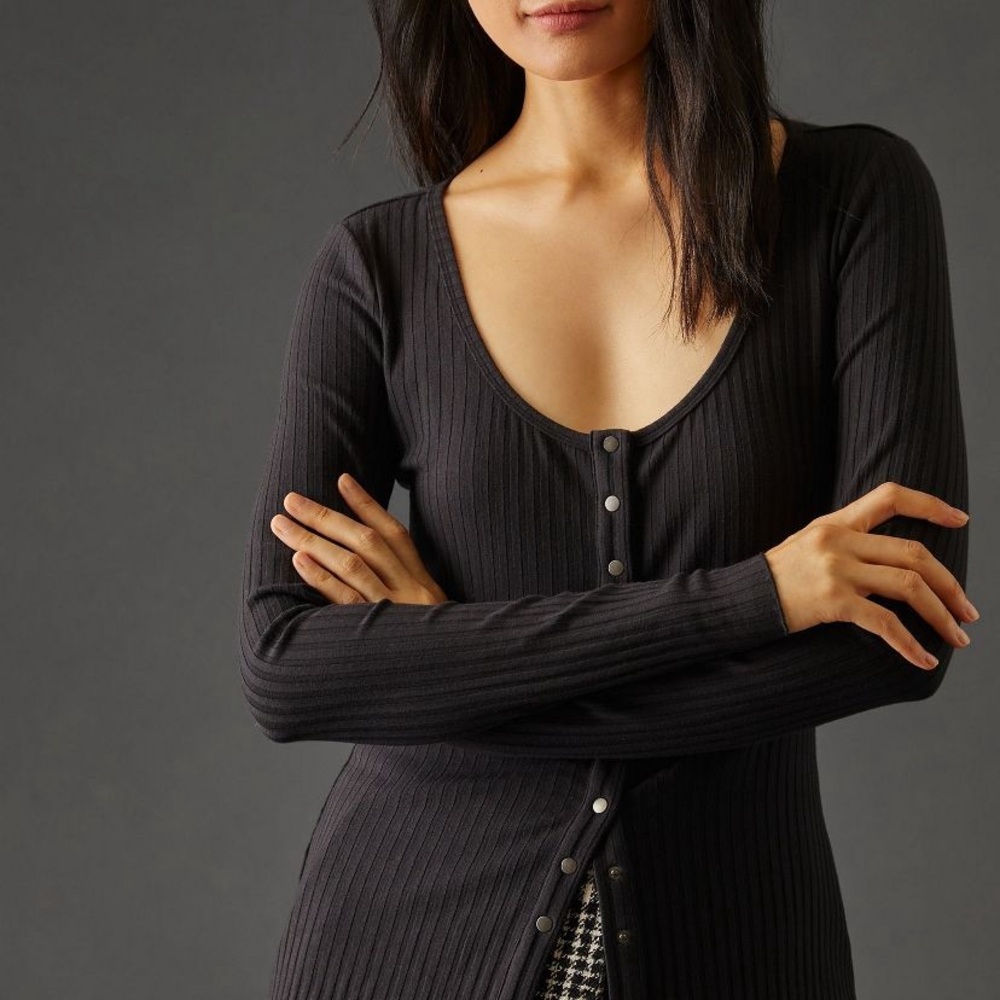 Anthropologie Black Ribbed Bodysuit